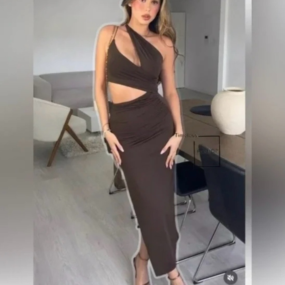 Zara Asymmetrical Brown Midi Dress